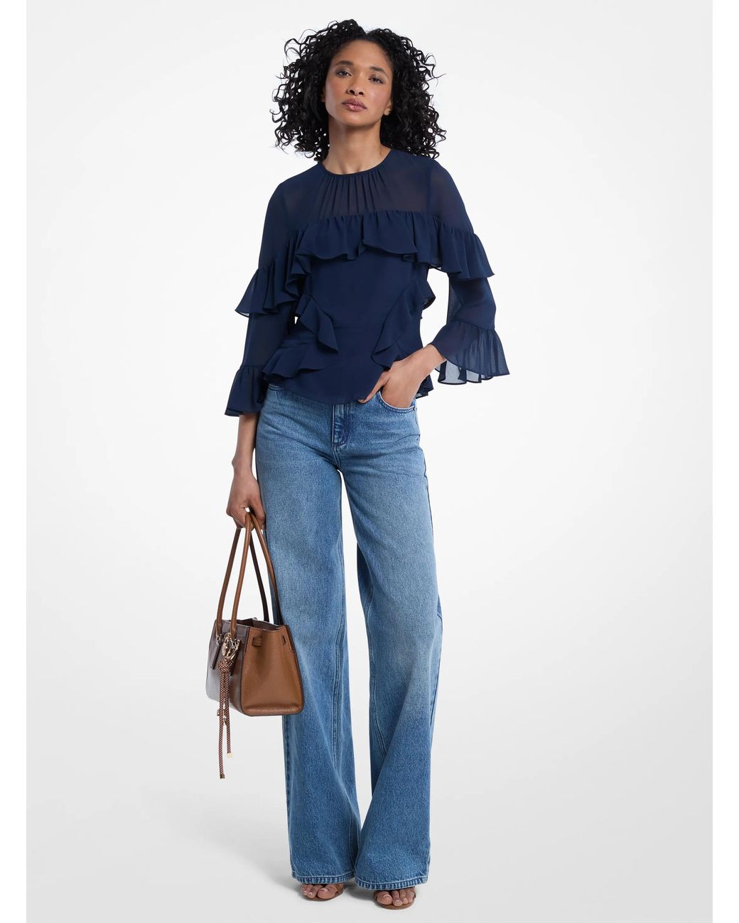 MICHAEL Michael Kors Blue Michael Kors Ruffled Georgette Blouse