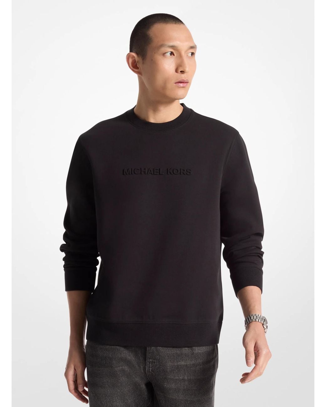 Michael Kors Black Logo Embossed Cotton Blend Sweater for men