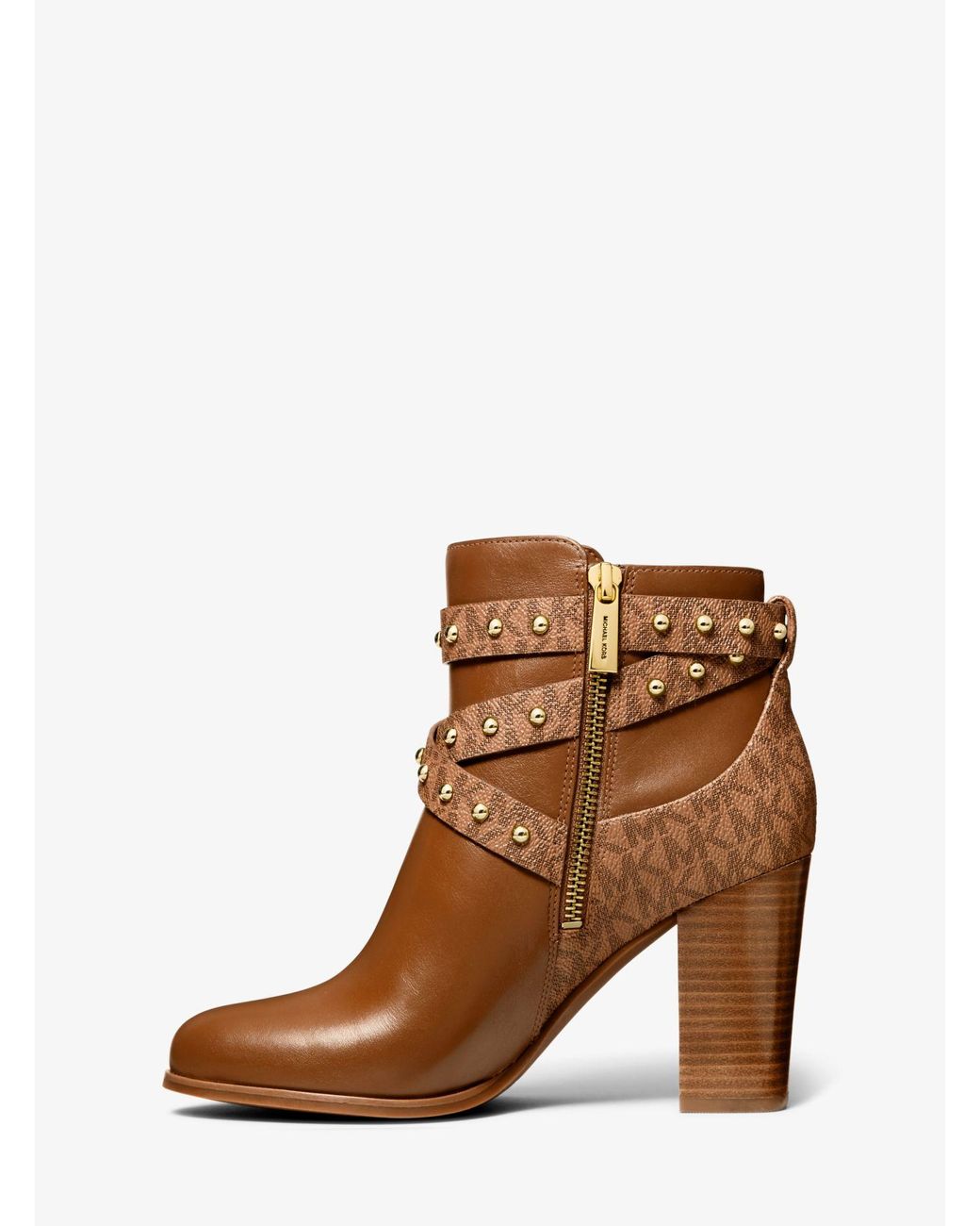 MICHAEL Michael Kors Kincaid Faux Leather And Studded Logo Ankle Boot in  Brown | Lyst