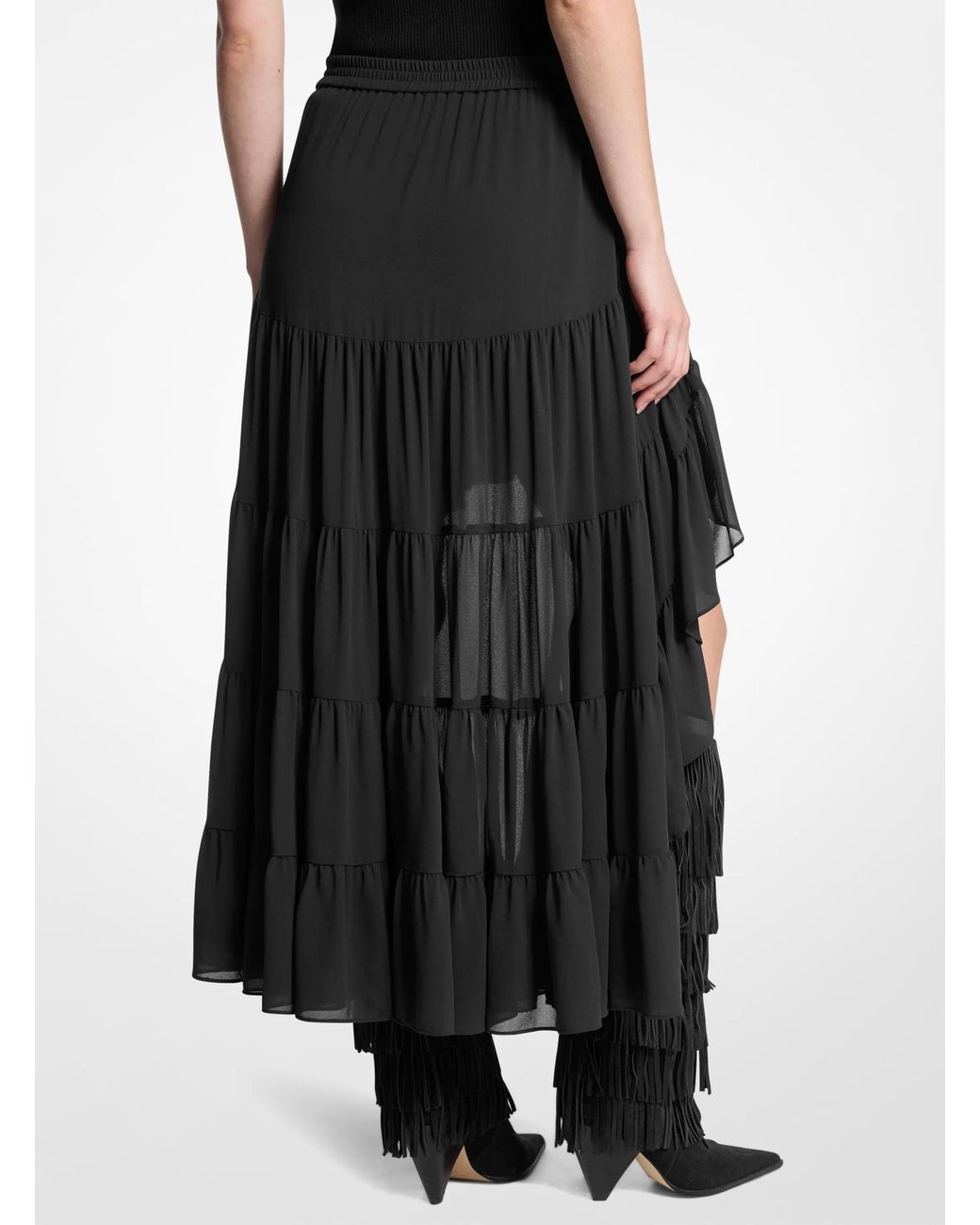 MICHAEL Michael Kors Black Mk Georgette Tiered Skirt