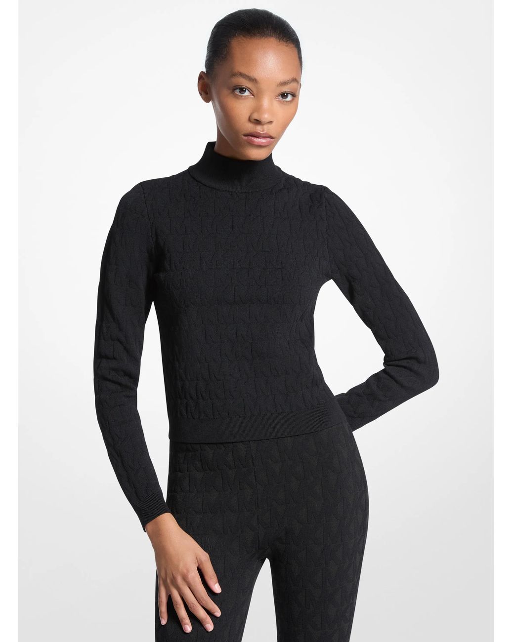 MICHAEL Michael Kors Blue Mk Logo Jacquard Mock Neck Top