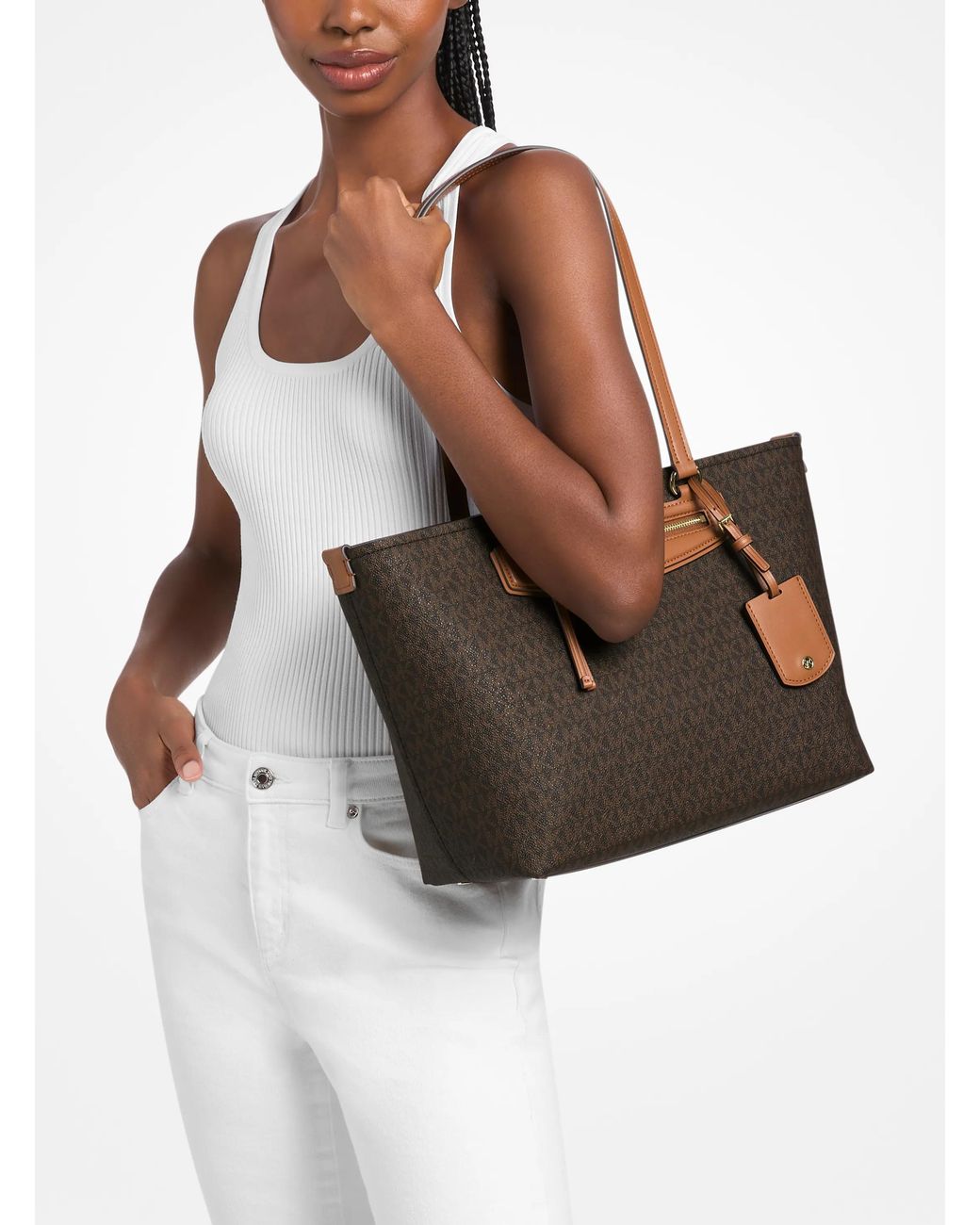 MICHAEL Michael Kors White Jet Set Travel Medium Signature Logo Tote Bag