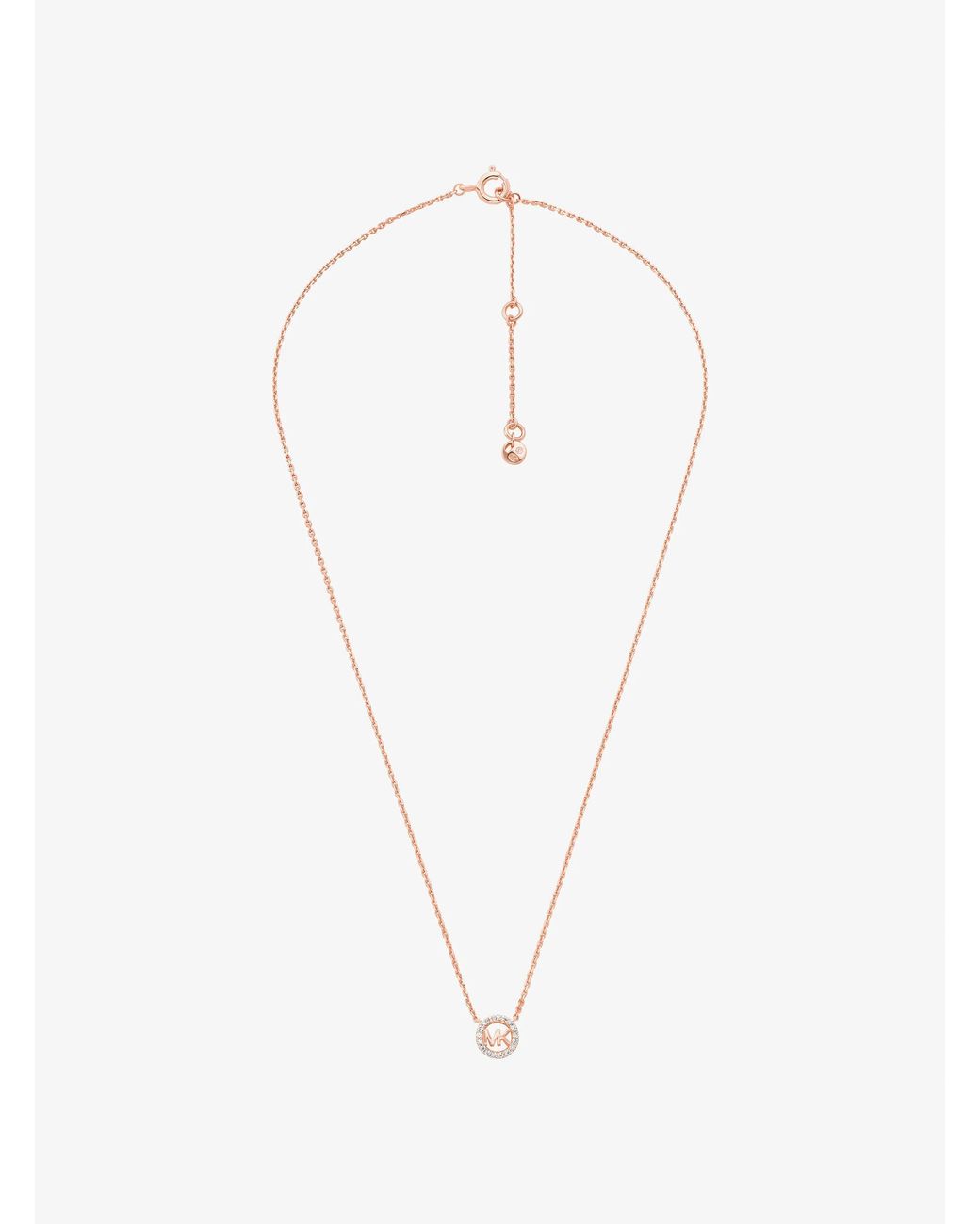 Michael Kors White Mk Fulton Precious-Metal Plated Sterling Pavé Logo Charm Necklace And Earrings Gift Set