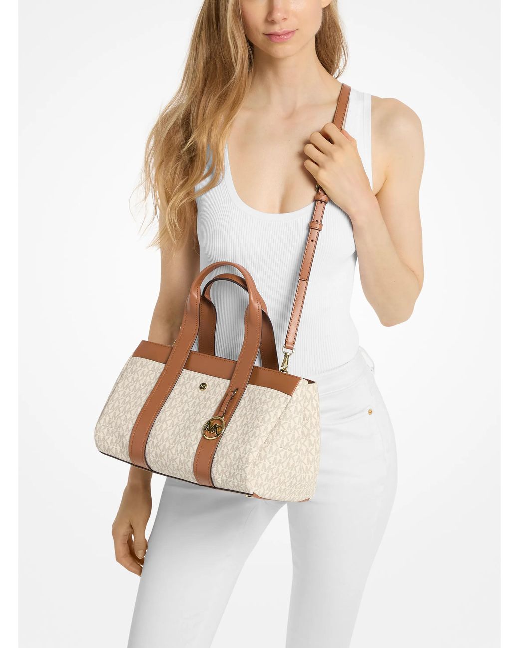 MICHAEL Michael Kors Natural Mk Foster Small Signature Logo Satchel