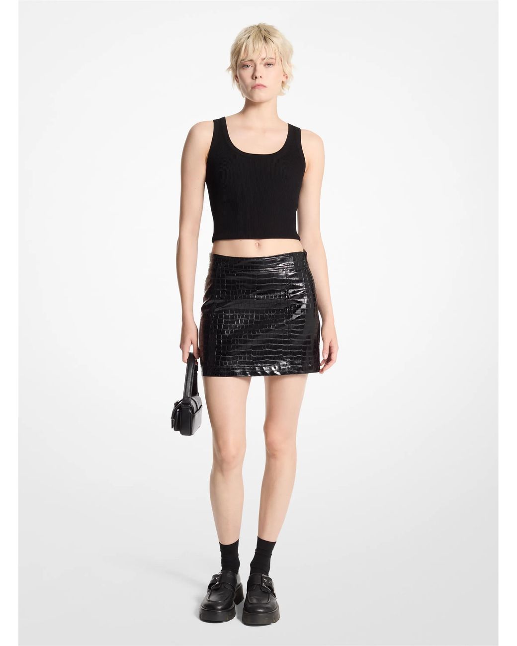 MICHAEL Michael Kors Black Crocodile Embossed Mini Skirt