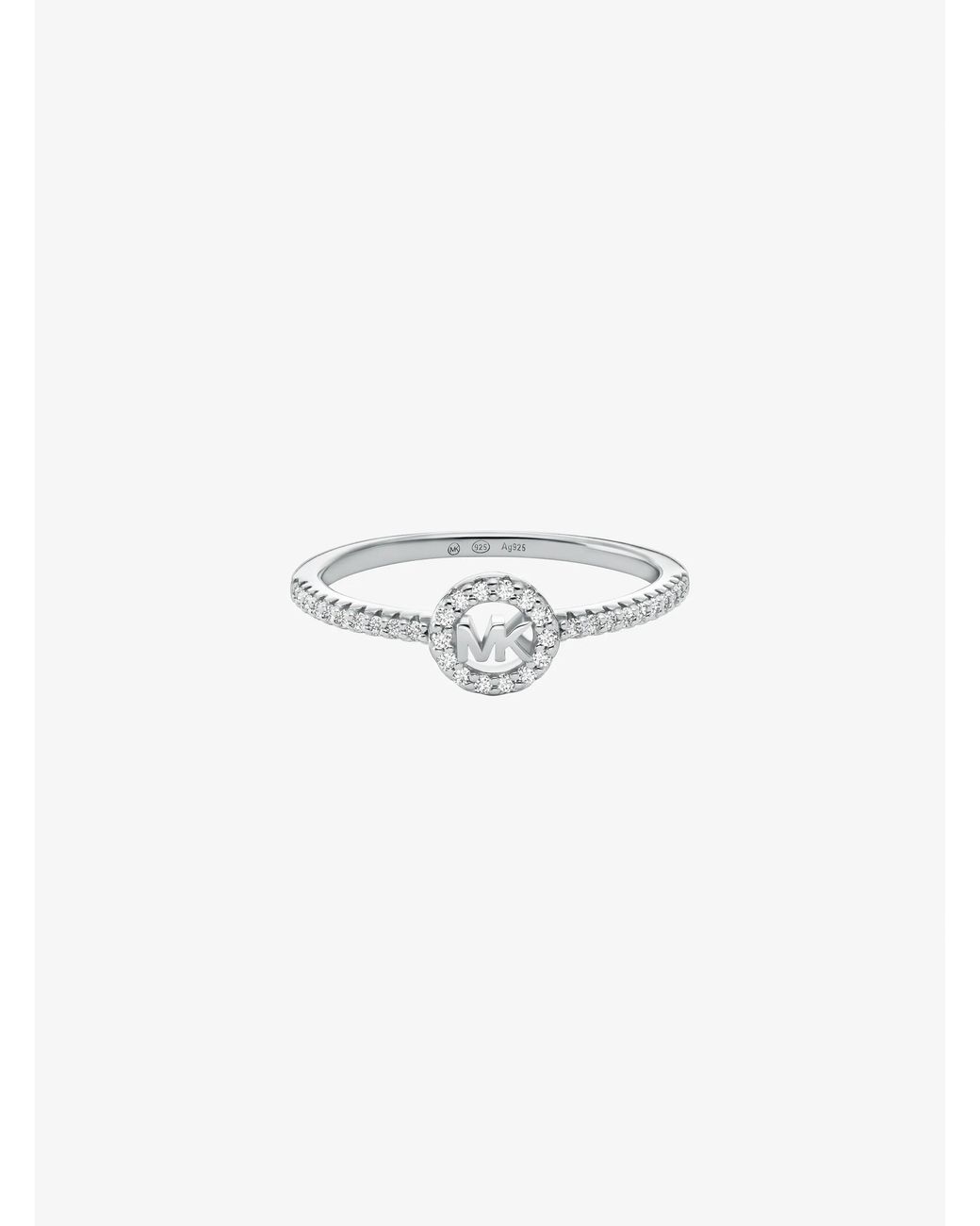 Michael Kors White Mk Fulton Precious Metal-Plated Pavé Logo Charm Ring