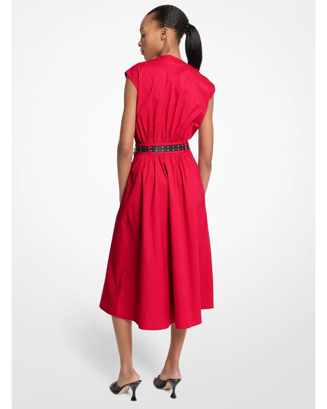 MICHAEL Michael Kors Red Mk Stretch Cotton Poplin Belted Dress