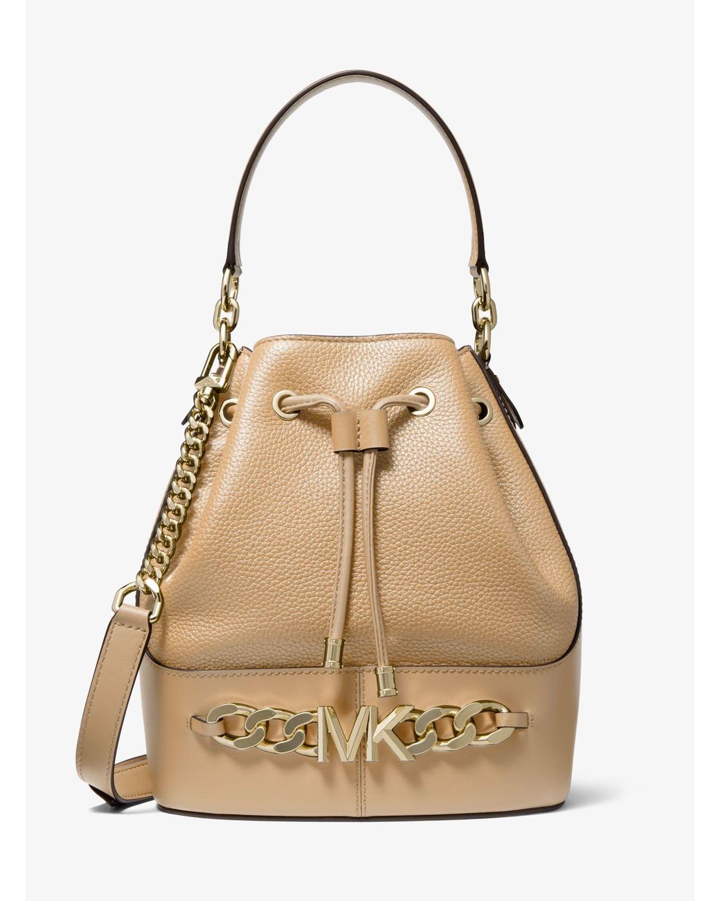 Alanis medium pebbled leather bucket online bag