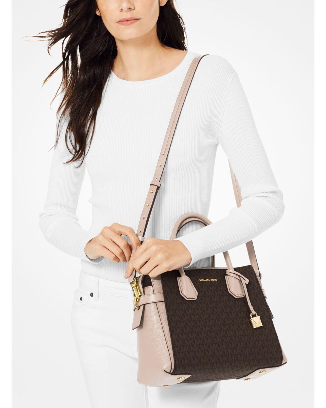 michael michael kors mercer small logo belted satchel