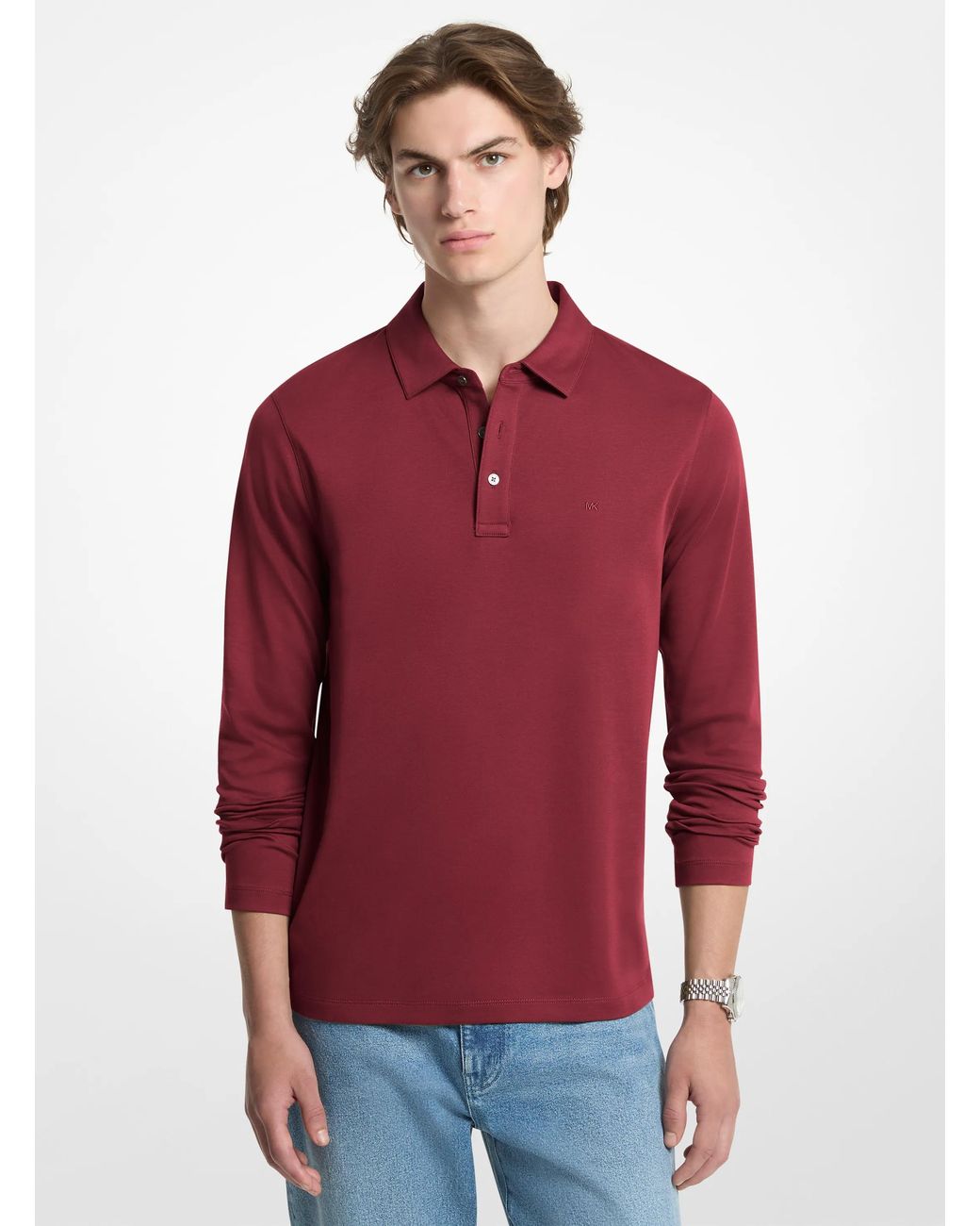 Michael Kors Red Mk Cotton Long-Sleeve Polo Shirt for men