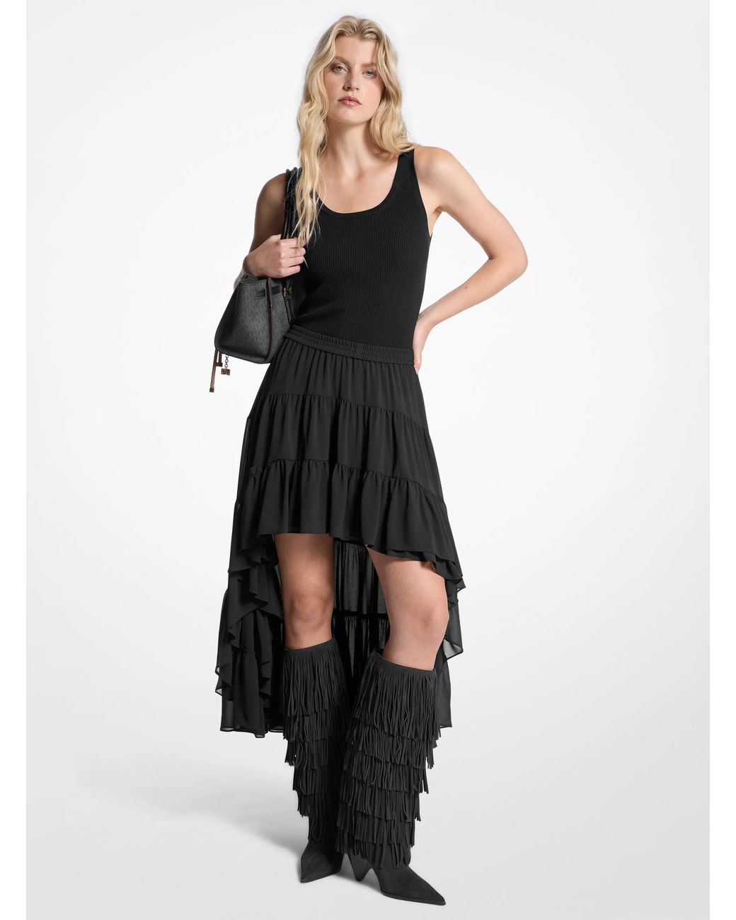 MICHAEL Michael Kors Black Mk Georgette Tiered Skirt