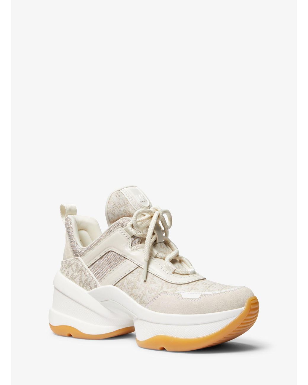 michael michael kors olympia glitter and leather trainer