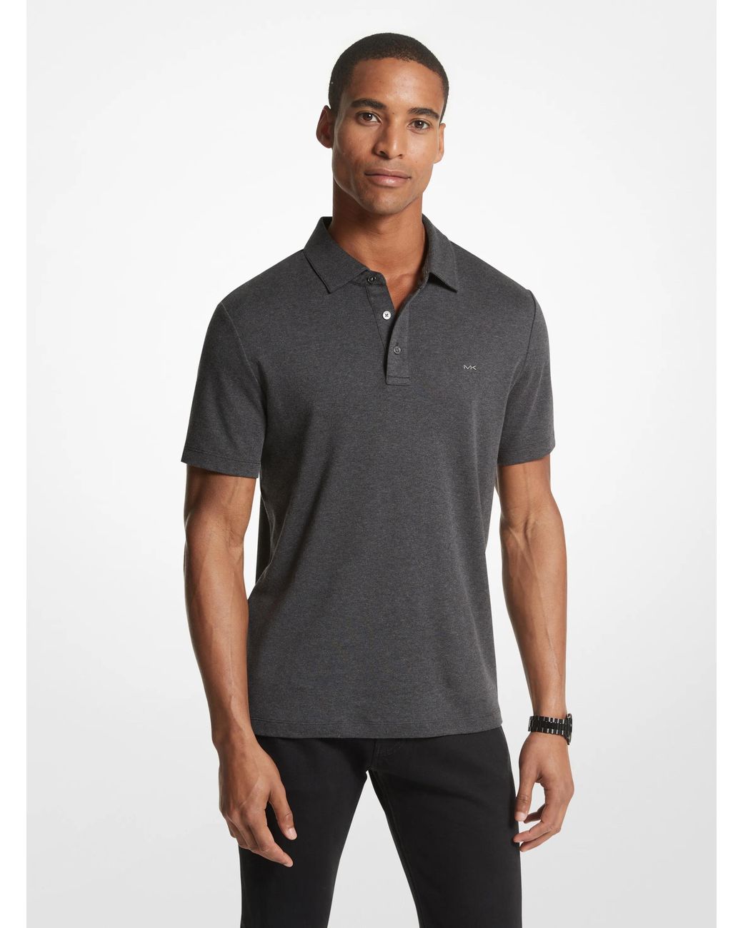 Michael Kors Gray Embroidered Logo Cotton Polo Shirt for men