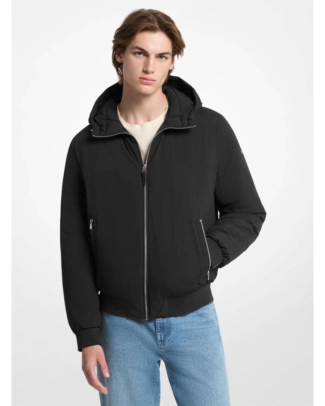 Michael Kors Black Mk Brunson Nylon Hooded Bomber Jacket for men