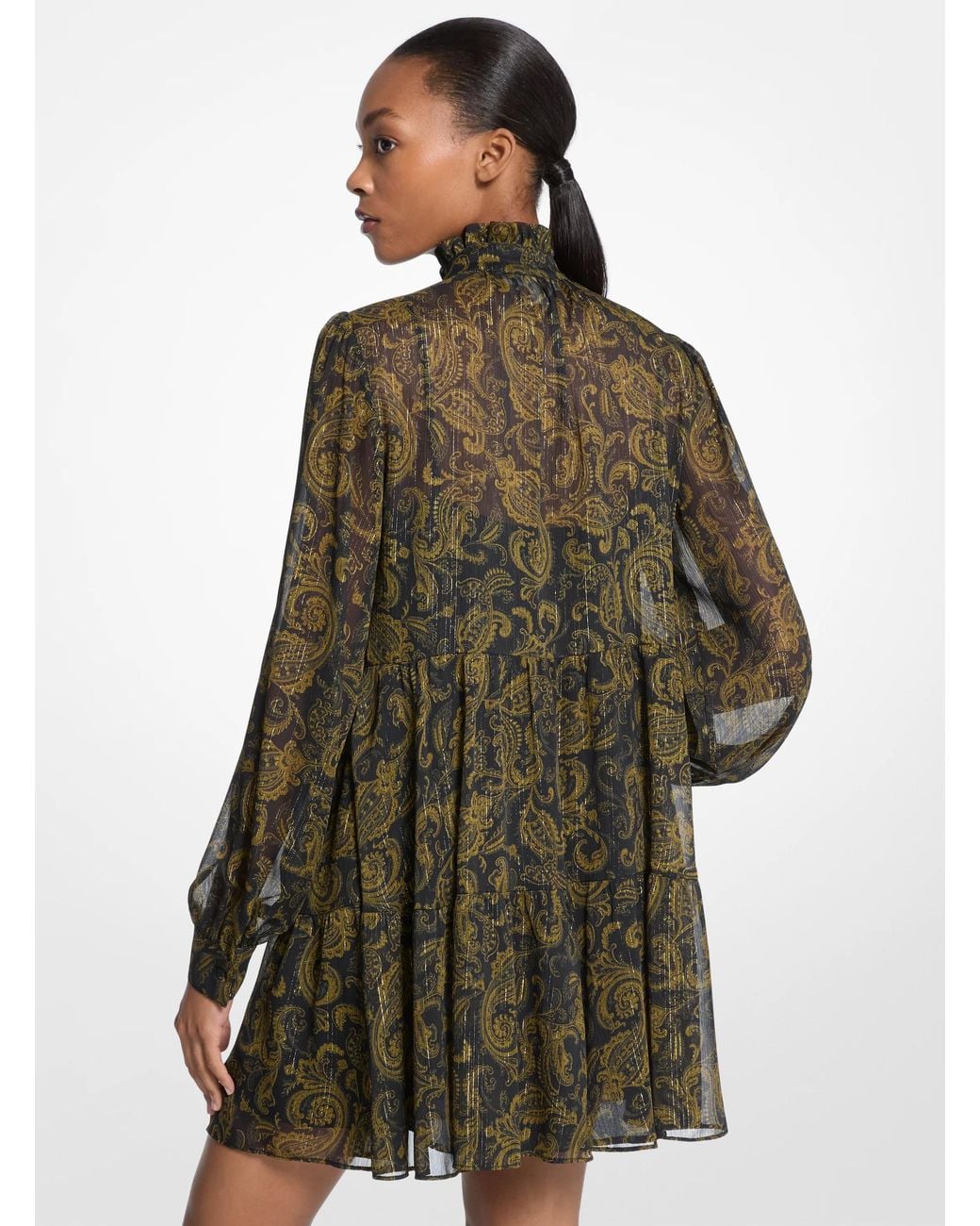 MICHAEL Michael Kors Green Mk Metallic Paisley Print Georgette Mini Dress