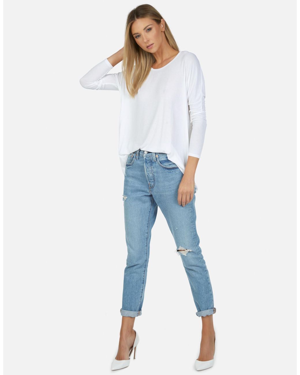 Michael Lauren White Hunter Core Draped Tee