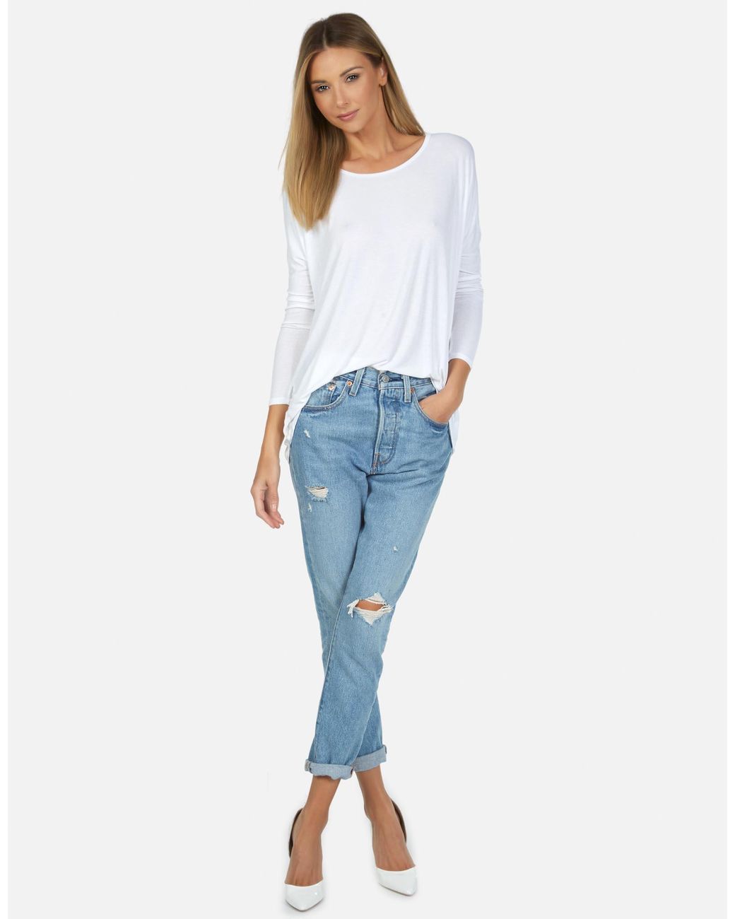 Michael Lauren White Hunter Core Draped Tee