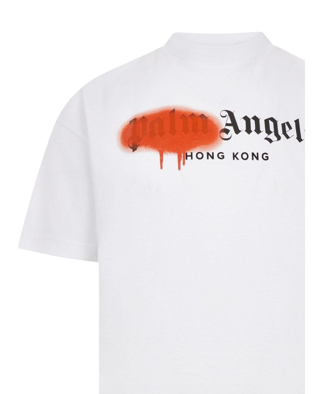Palm Angels White Sprayed Hong Kong T-shirt In Cotton With Brand Logo Print  With Orange Splatter for Men | Lyst