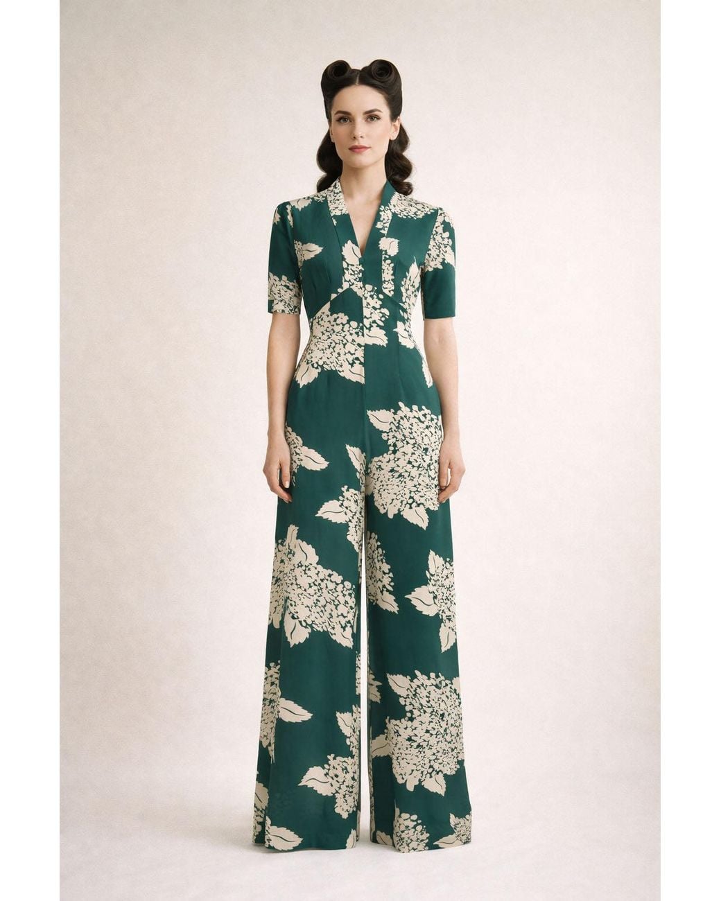 Pretty Eccentric Green Hydrangea Print Mabel Jumpsuit