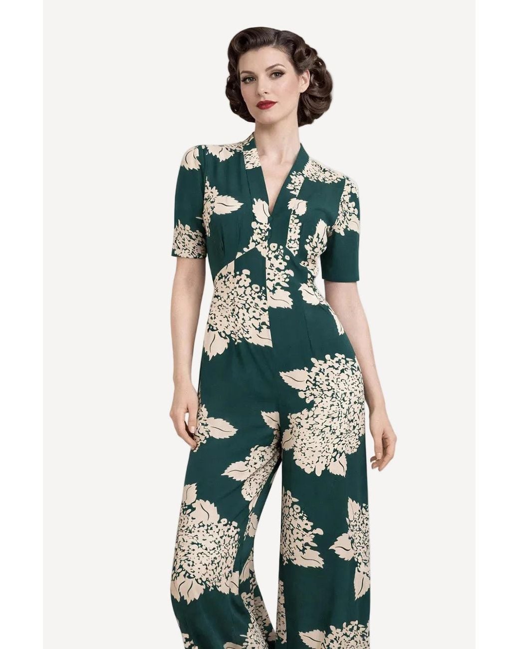 Pretty Eccentric Green Hydrangea Print Mabel Jumpsuit