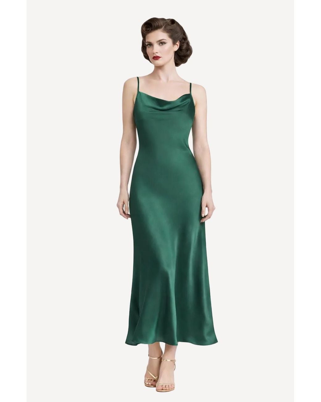 Michelle Corvane Green Aurelia Satin Slip Dress