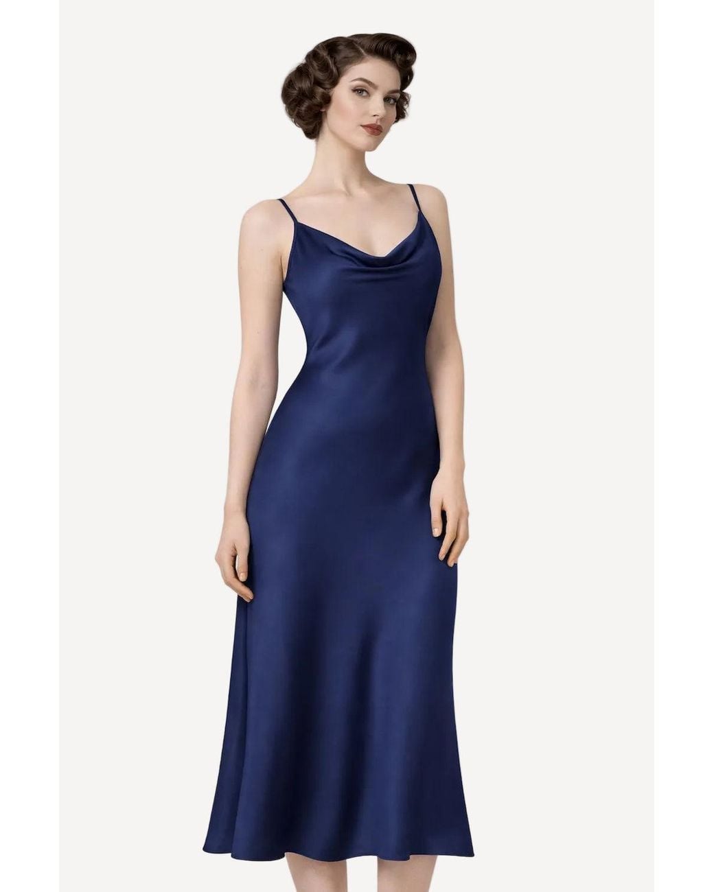 Michelle Corvane Blue Aurelia Satin Slip Dress