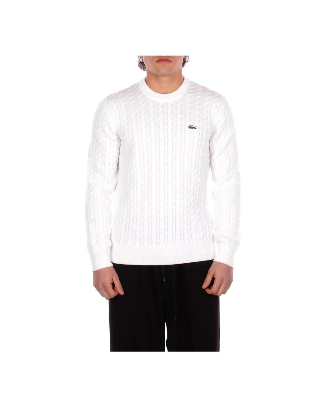 Lacoste White Round-Neck Knitwear for men