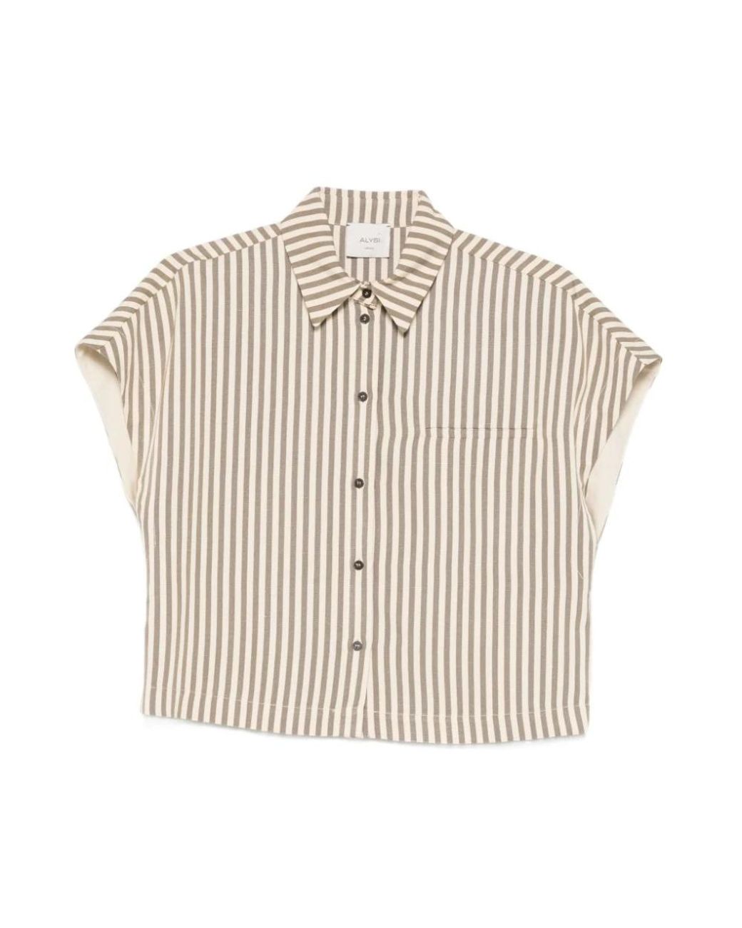 Alysi Overhemden ,Groen ,Vertical Stripe Shirt in het Natural