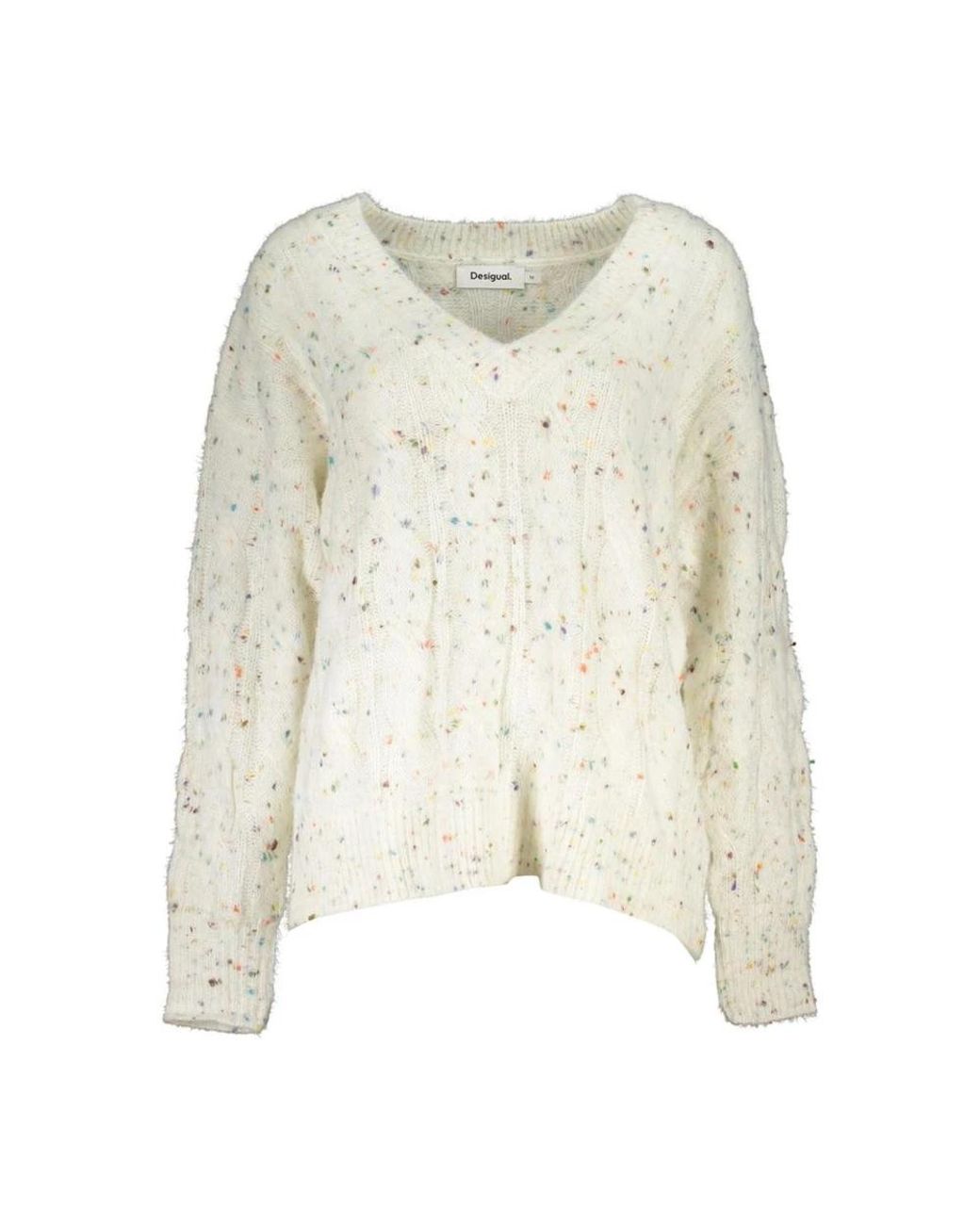 Desigual White V-Neck Knitwear