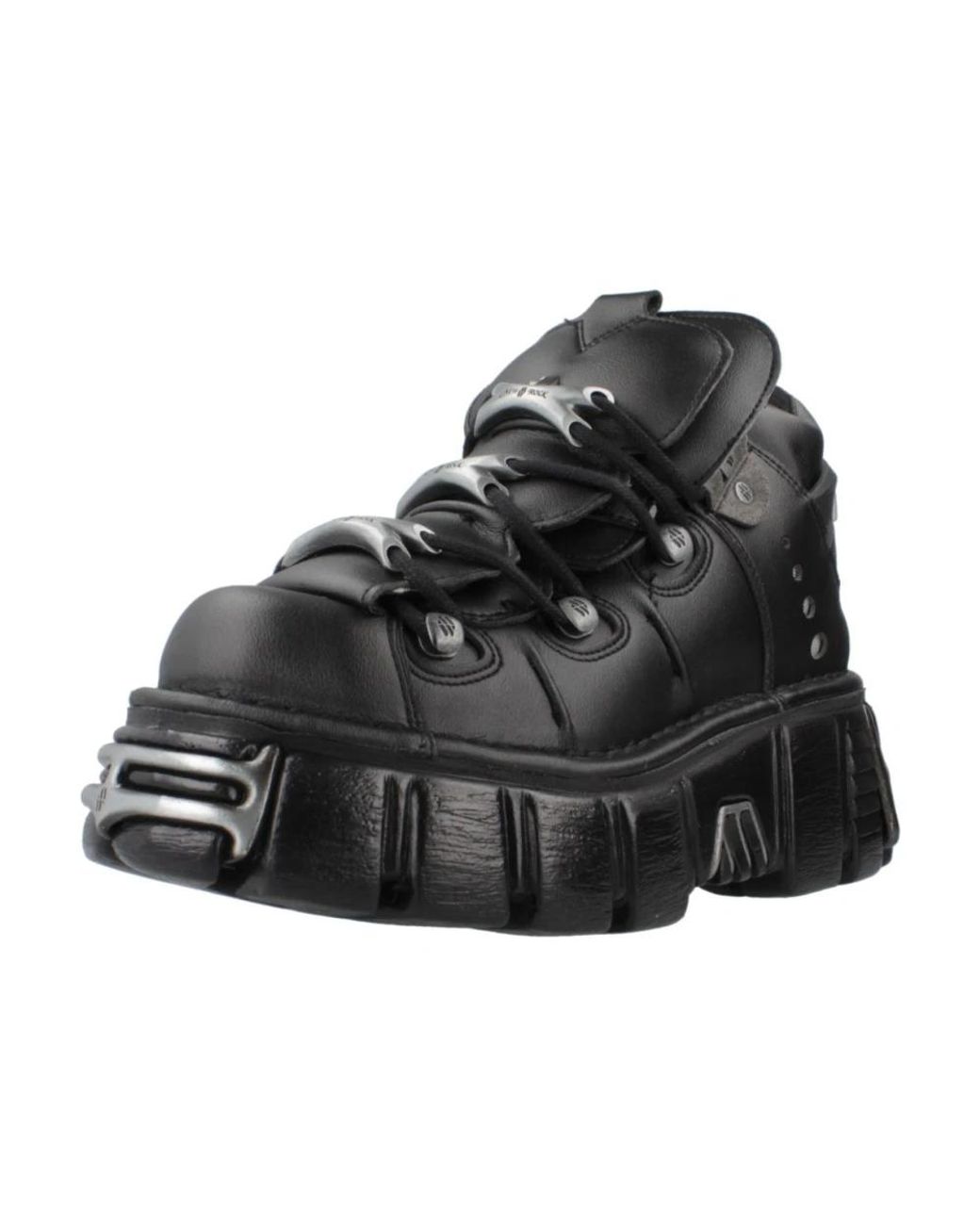 Lace-Up Boots New Rock de color Black