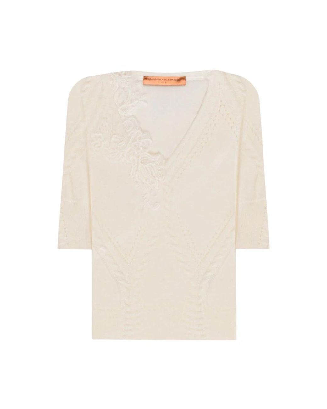 Ermanno Scervino White V-Neck Knitwear