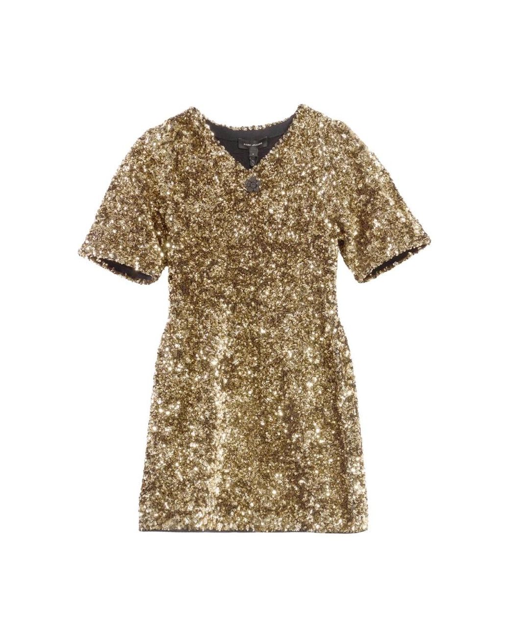 Marc Jacobs Kleedjes ,Geel ,Leer Gouden Sequin V-Hals Gebreide Jurk in het Natural