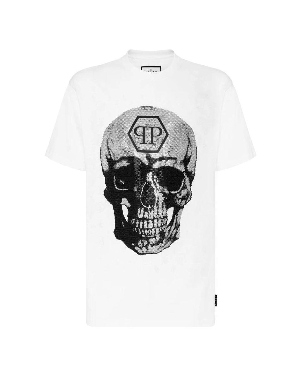 Philipp Plein Tops ,Wit ,Katoen T-Shirt Ronde Hals Ss Skull And Plein Met Kristallen in het White