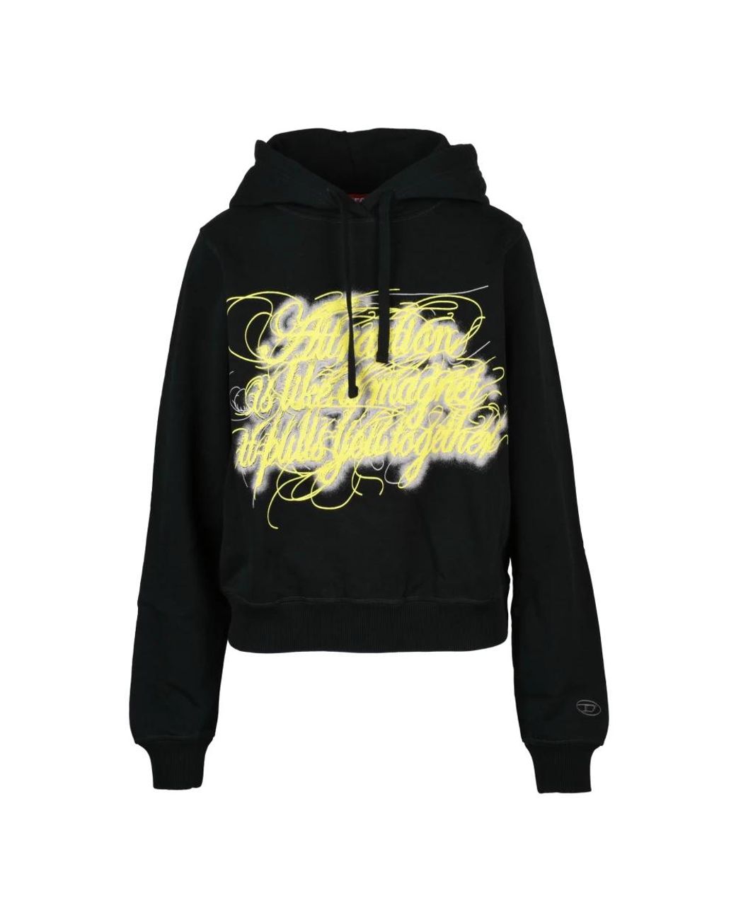 DIESEL Black Cropped Hooded Sweatshirt With Artistic Graphic Design