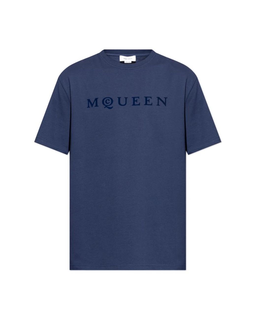 McQueen Tops ,Blauw ,Katoen T-Shirt Met Een Fluweel-Afgewerkt Logo in het Blue voor heren