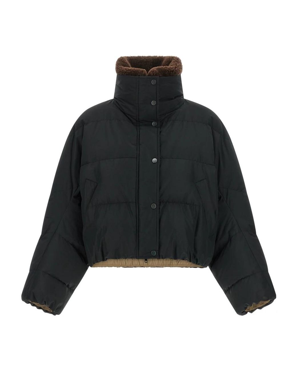 Brunello Cucinelli Black Gesteppte Daunen-Cropped-Jacke Mit Abnehmbarem Lammfellkragen