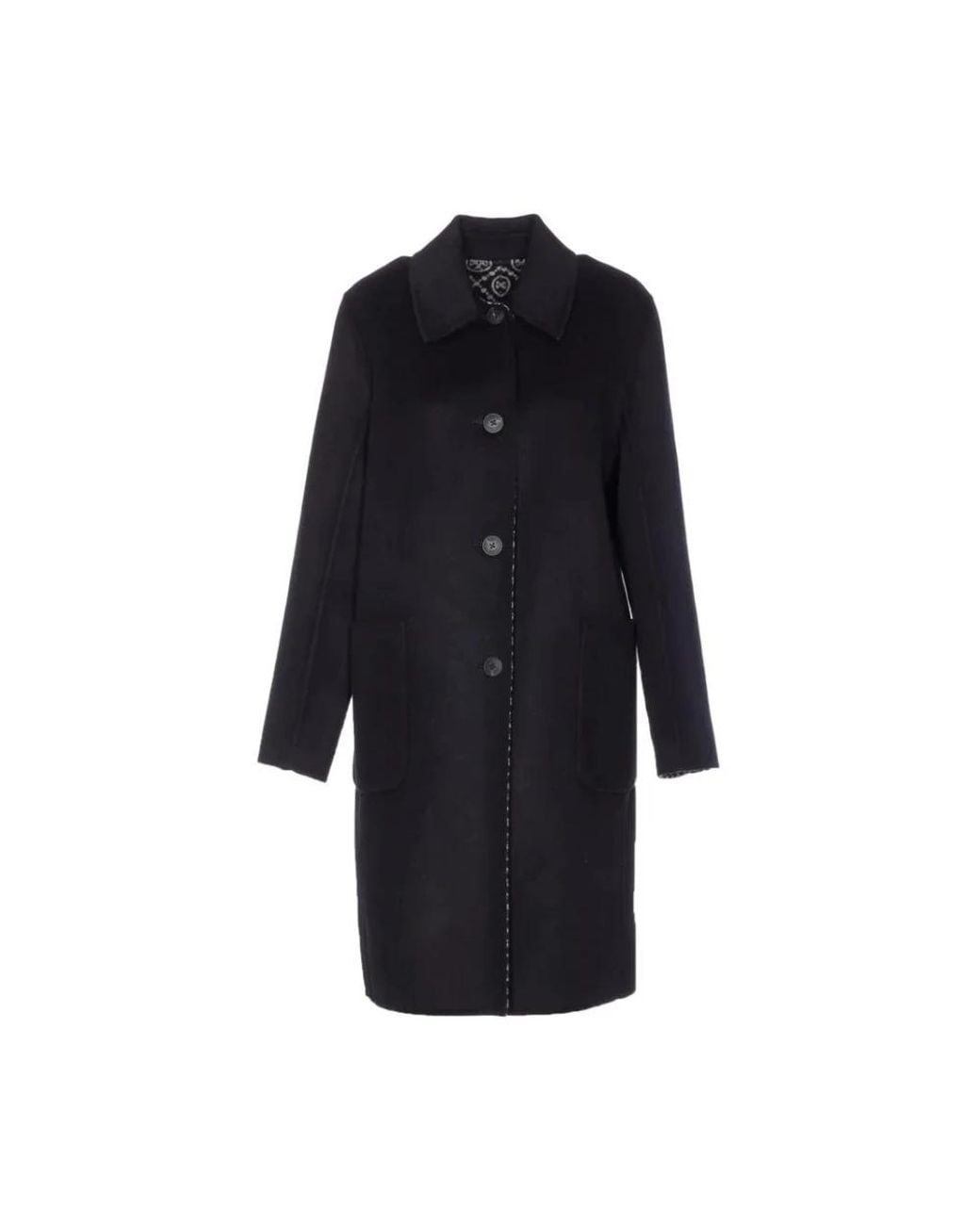 Tory Burch Jassen ,Zwart ,Wol T Monogram Jacquard Reversible Wool Coat in het Blue