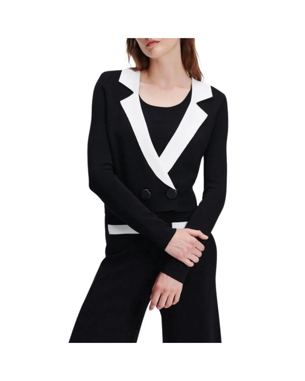 Karl Lagerfeld Truien & Vesten ,Zwart ,Leer Cropped Tailored Cardigan in het Black