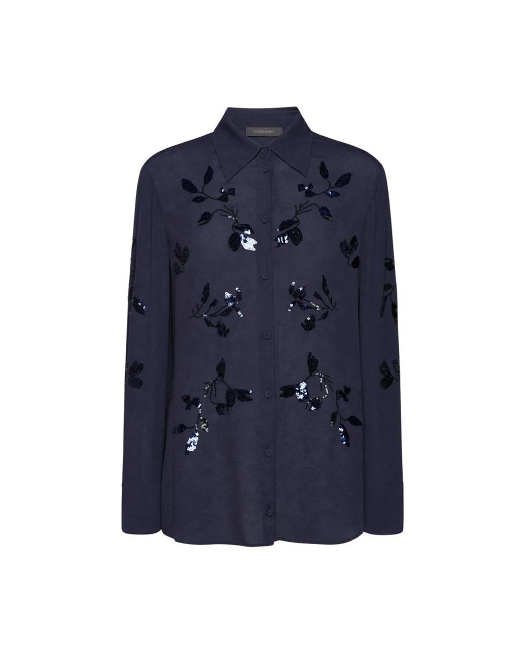 Elena Miro Overhemden ,Blauw ,Floral Sequin Crepe Viscose Shirt in het Blue