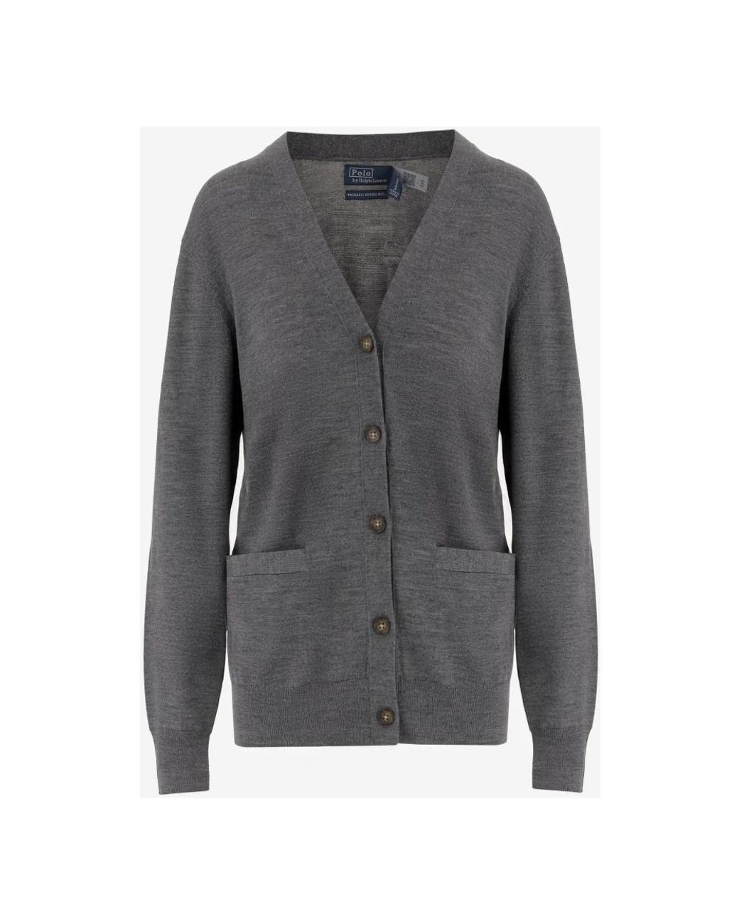 Polo Ralph Lauren Truien & Vesten ,Grijs ,Wol Grijze Wol V-Hals Vest Met Zakken in het Gray