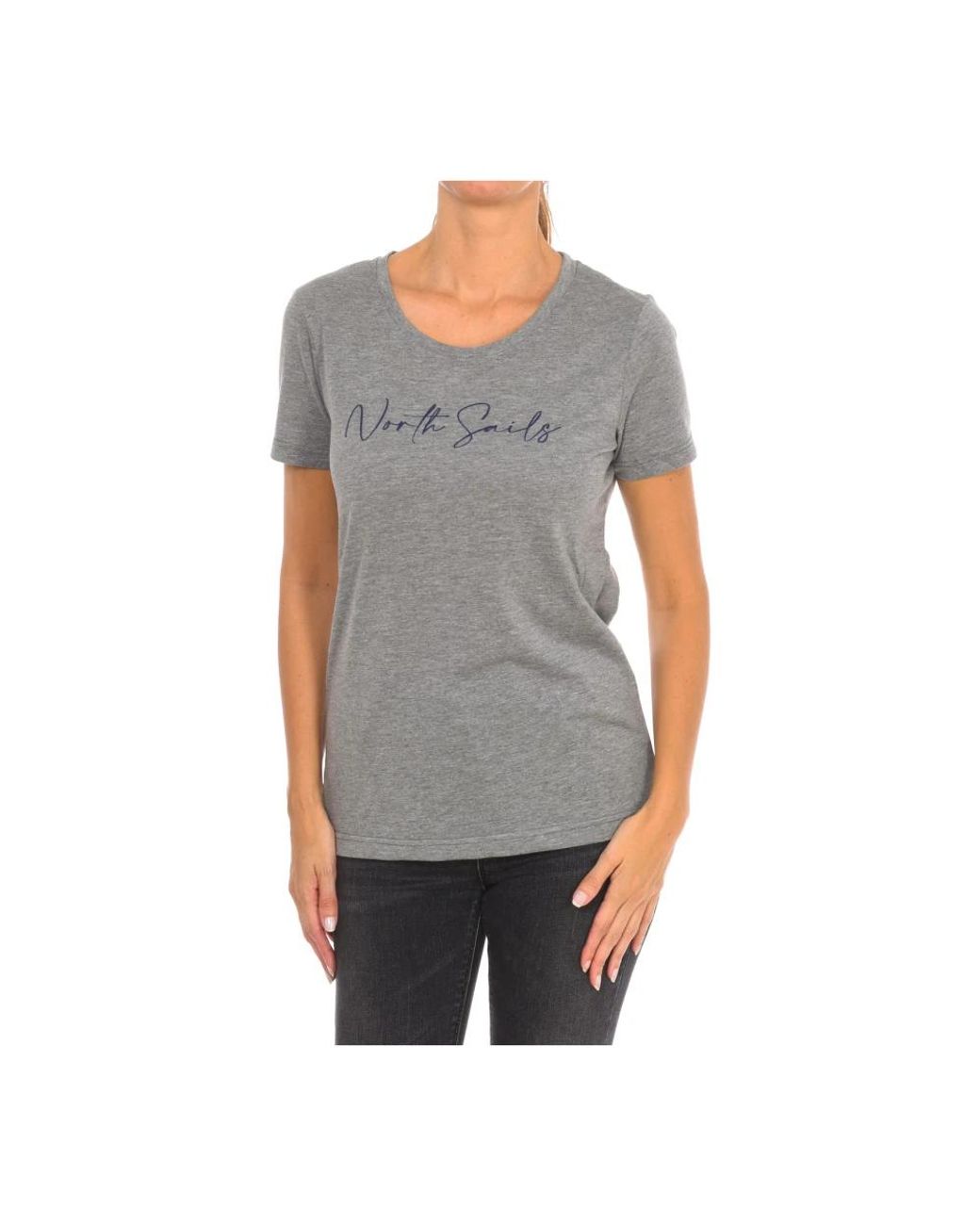 North Sails Tops ,Grijs ,Katoen T-Shirt Met Korte Mouwen En Geribbelde Halslijn in het Gray