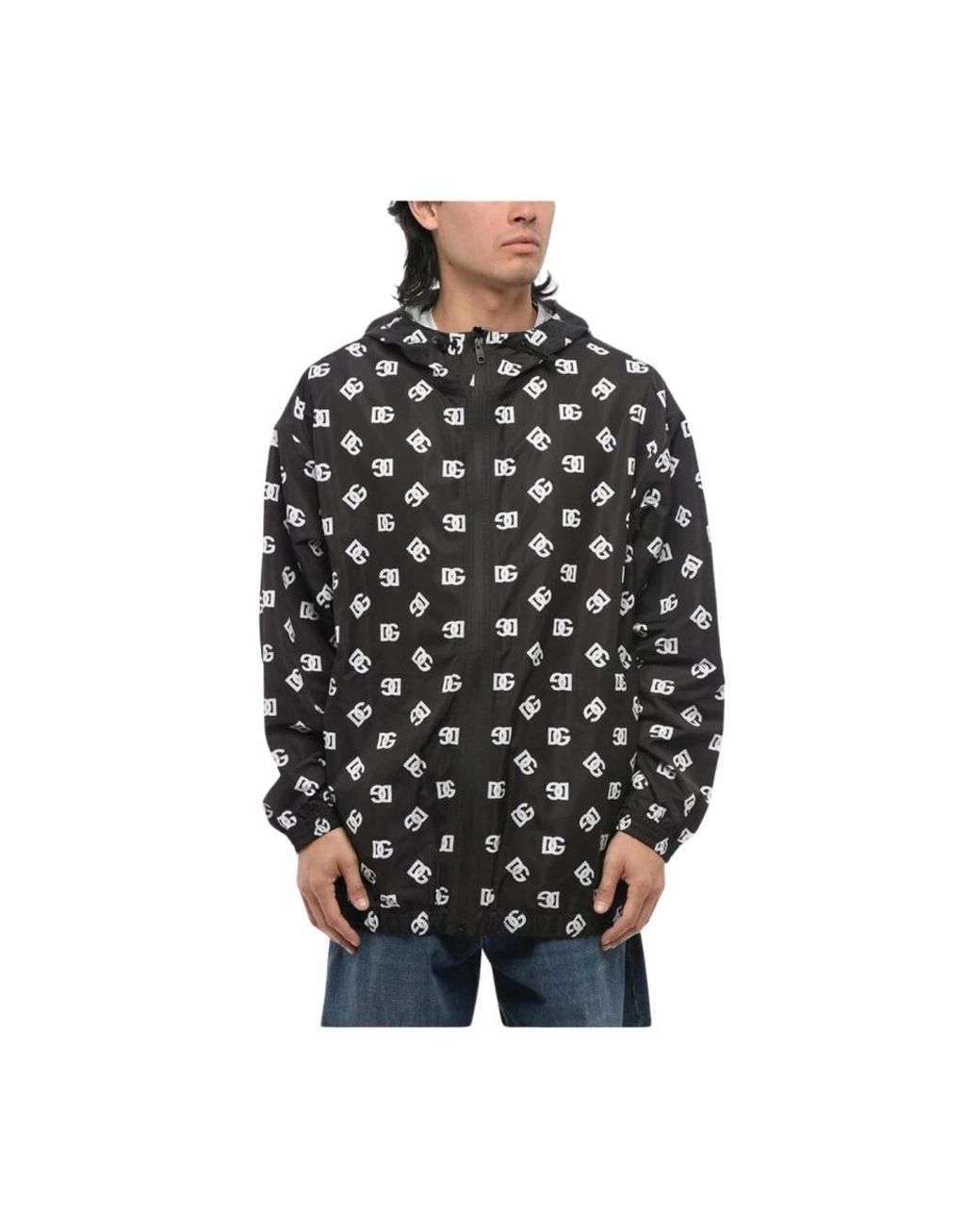 Dolce & Gabbana Jassen ,Zwart ,Nylon Logo Print Windbreaker Jacket in het Black voor heren