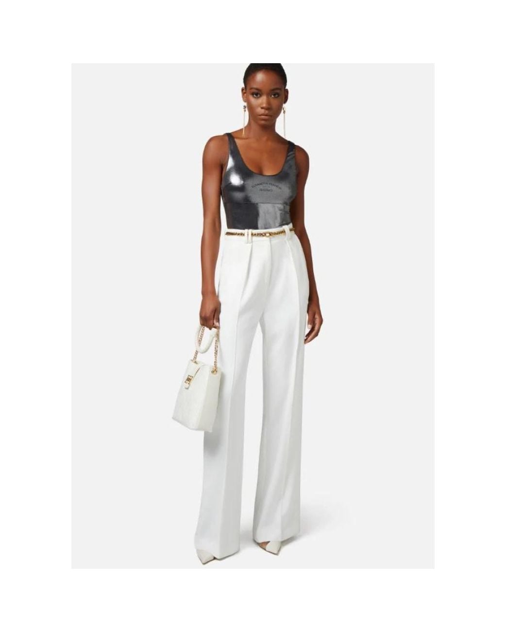 Elisabetta Franchi White Wide Trousers
