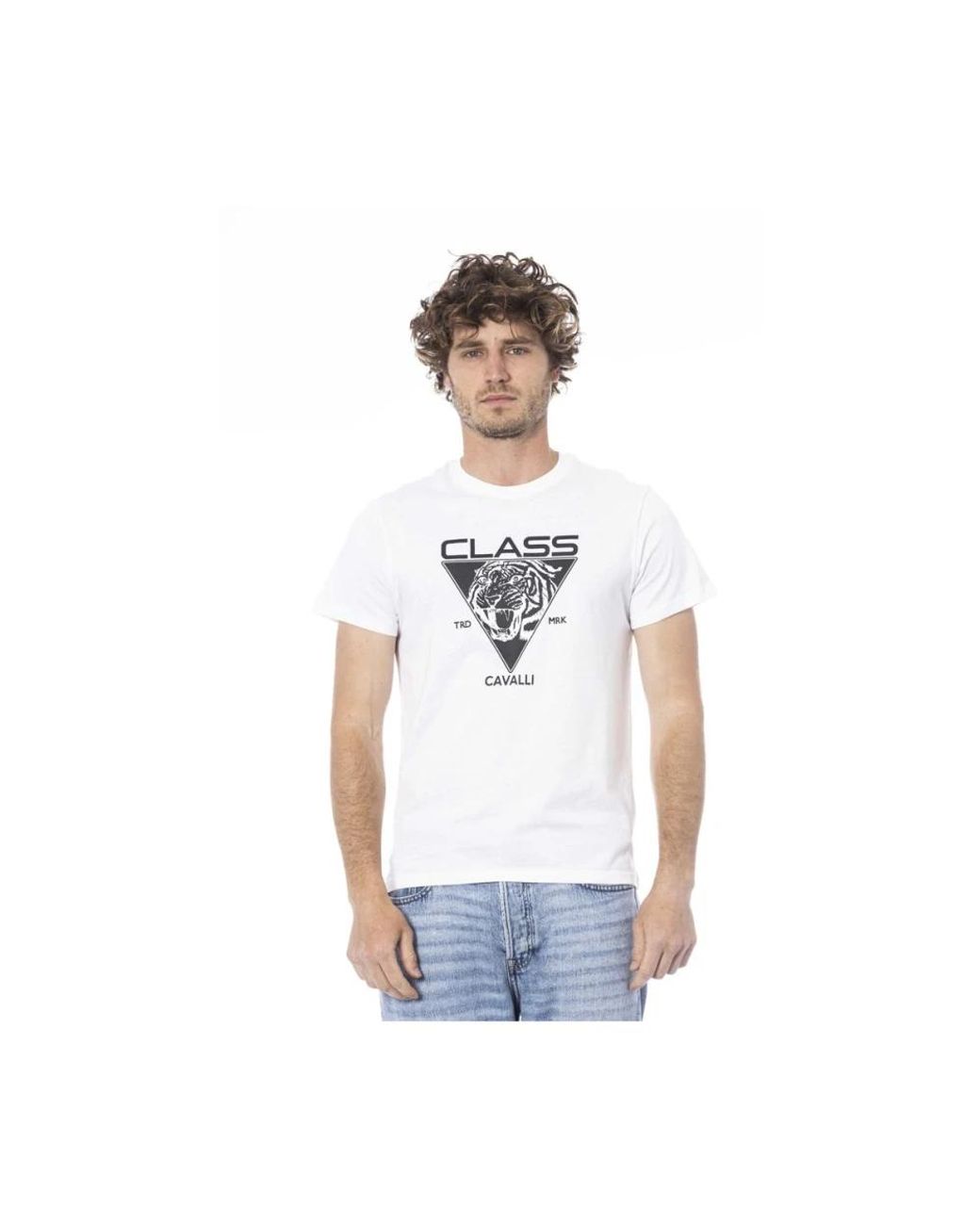 Roberto Cavalli Tops ,Wit ,Logo Print Ronde Hals T-Shirt in het White voor heren