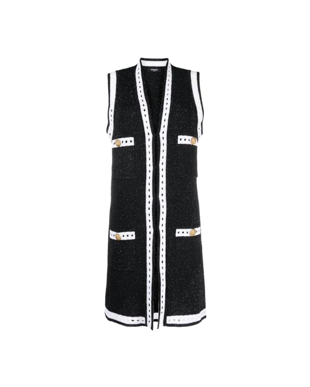 Balmain Truien & Vesten ,Zwart ,Wol Lange Gebreide Vest Met Kant in het Black