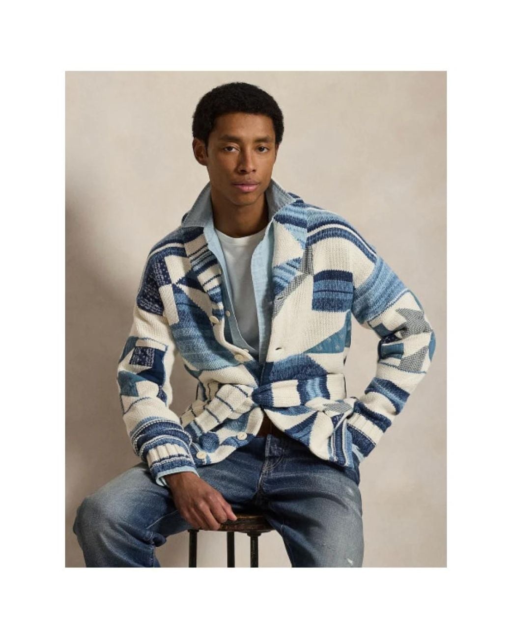 Polo Ralph Lauren Blue Patchwork Belted Cardigan for men