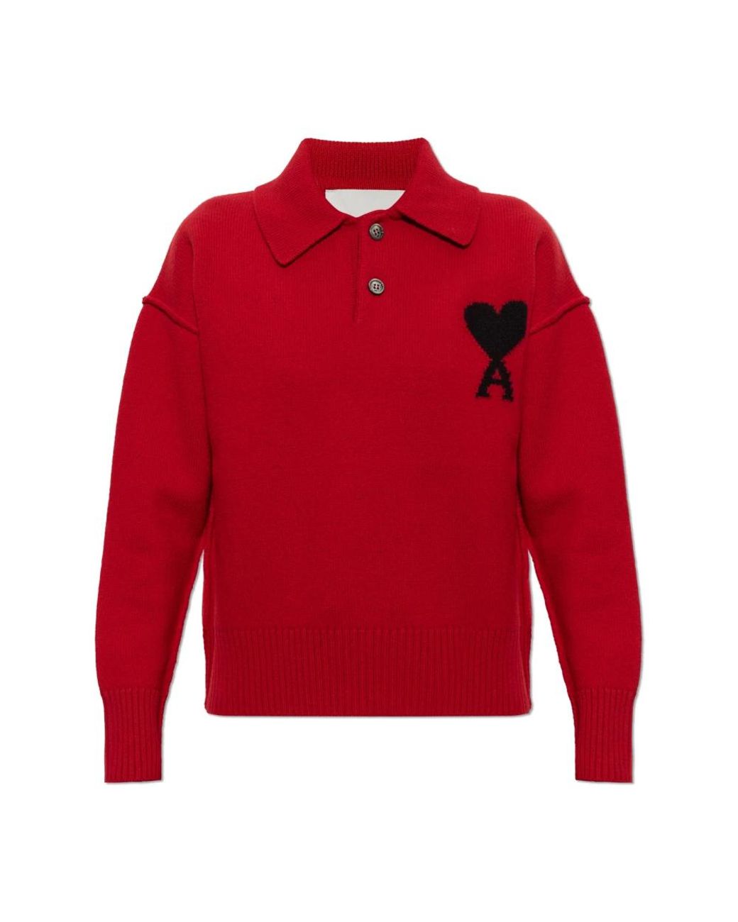 AMI Wool Long-Sleeve Polo in het Red