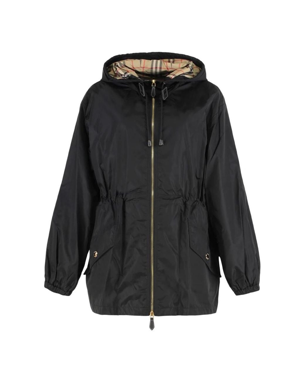 Burberry Black Hooded Windbreaker Jacket Polyester Trench & Raincoats