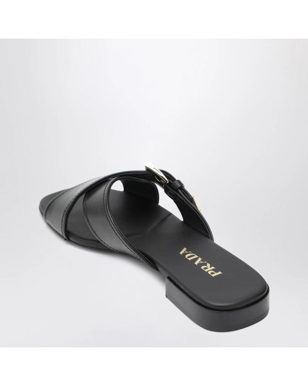 Prada Black Leather Slider Sandals With Buckle