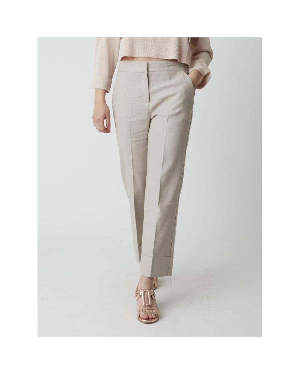 Via Masini 80 Natural Straight Trousers